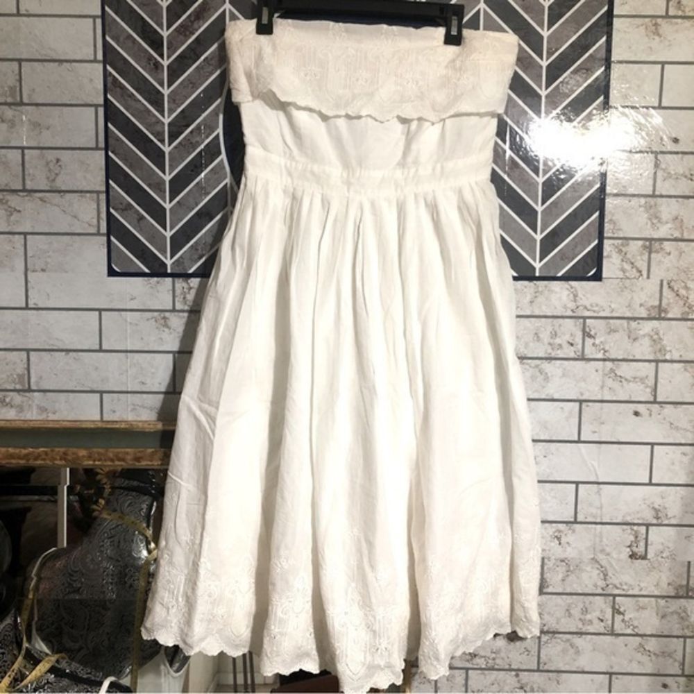 Lauren Moffatt cotton silk lined strapless white sundress size 8 fit and flair‎